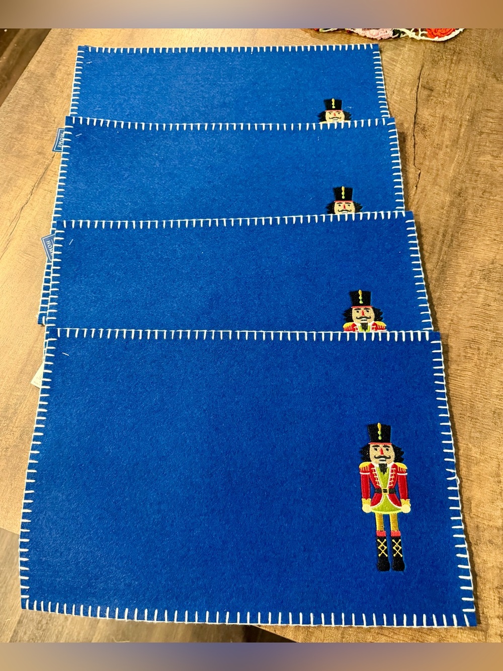 Nutcracker Christmas Felt Placemats Set of 4 Blue Embroidered Holiday Decor